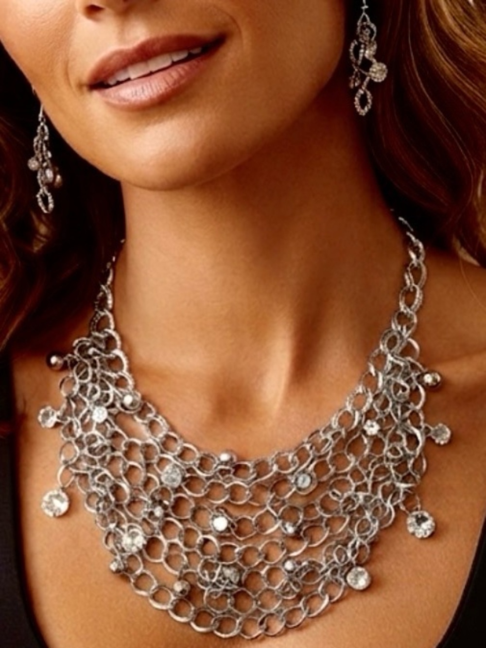 paparazzi Silver Multi-Layer Crystal Chain Necklace